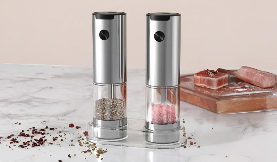 SeasonMate – Stainless Steel Electric Salt & Pepper Grinder Set